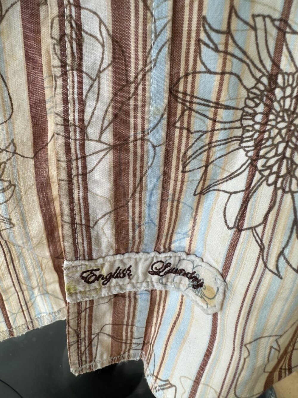 English Laundry Men's Floral Brown Beige Blue SS Button Front Shirt Large - Picture 3 of 4
